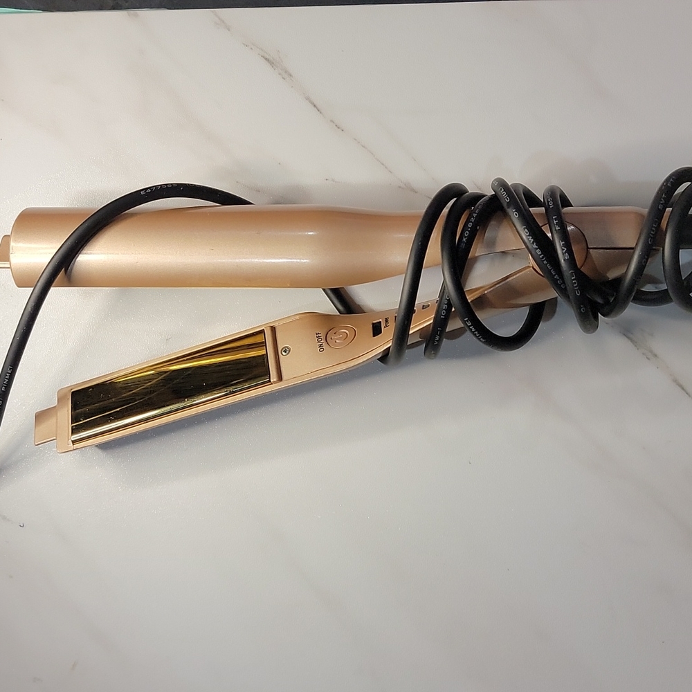 HS-058 Twist Gold Plated 2-in-1 Hair Straightener Curling Flat Iron